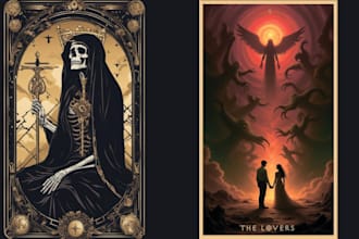 illustrate tarot card design tuck box design with dark art style tarot style