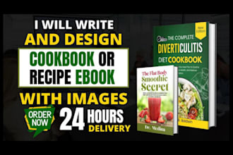 write and design cookbook recipe book, recipes book and ebook