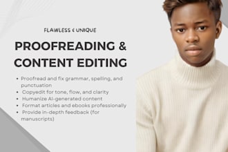 proofread, copyedit, humaize ai content article format ebook manuscript editor