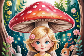 create cute children book illustrations or a cover using ai