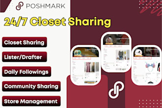 share your poshmark closet listings 24x7 and daily following, draft listings