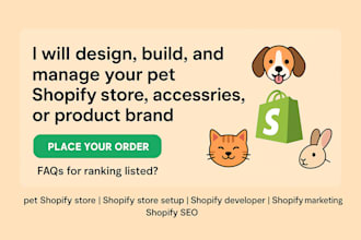 design pet product shopify store, pet accessories website, pet supplies store