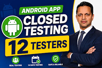 provide 12 testers or 20 testers for google play console closed testing of app