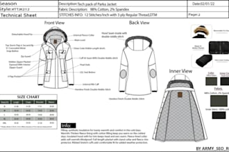 design a detailed fashion tech pack ready for clothing production