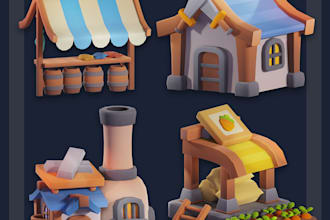 create low poly casual 3d models, assets or game props