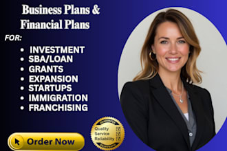 create full business plan for startup, investor, grant, or loan use