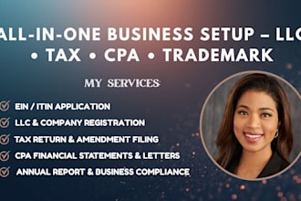 register your llc, file taxes, prepare CPA financial and trademark your business