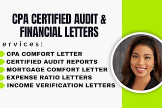 review and audit financial statements as US CPA, expense ratio letter, mortgage
