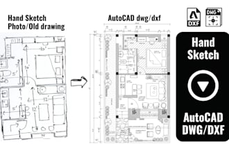 transform hand sketches into autocad dwg dxf in 24hr