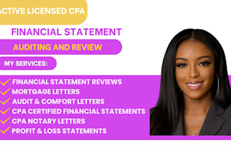 prepare and sign CPA financials, audit comfort and mortgage letters, USA CPA