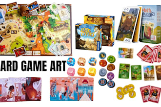 do card game art, board game, tcg playing card rulebook box design tabletop game