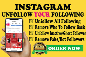 manually unfollow instagram followings and remove bot, fake followers