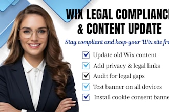 install wix cookies banner and legal compliance tools, update old wix content