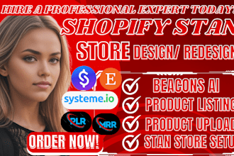 tiktok shop, shopify store design, stan store design, beacons ai, payhip,gumroad