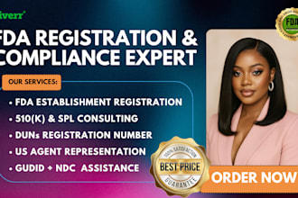handle fda 510k submission, device listing, ndc, fda registration and compliance
