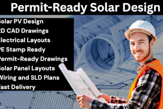 do 2d cad drawing, solar pv design, electrical drawing, floor plan, pe stamp