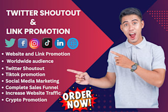 shoutout, promote website, link to 800m twitter, fb, ig, yt, tiktok audience