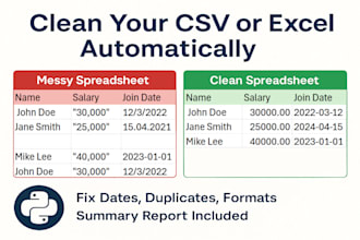 clean and format your excel or CSV file automatically