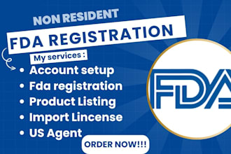 provide fda registration for food, supplement, cosmetic, device and non resident