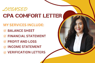 sign US CPA comfort letter, audit financial statement income verification letter