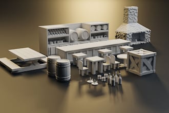 design 3d terrain,diorama, trpg scenery,grid based terrain, tavern furniture,stl