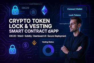 crypto token lock website with erc20 vesting smart contract and dapp developer
