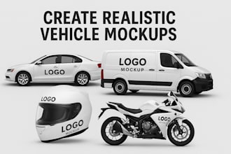 create mockups for car, bike, van, lorry, or helme