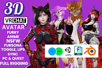 do vrchat 3d model furry avatar anime vroid character design vrc nsfw fursona