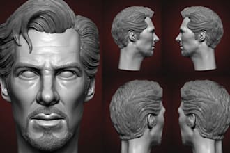 sculpt 3d realistic head, face, bust or 3d statue model for 3d printing