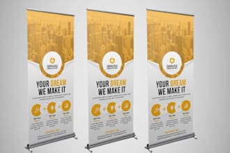 design roll up or pop up banner, backdrop, retractable banner for trade show