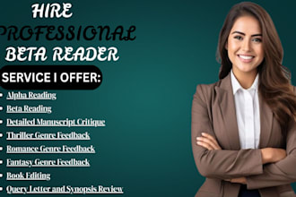 beta read thriller, alpha read, critique, romance and fantasy your manuscript
