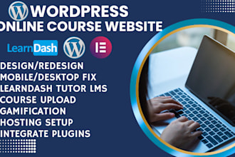 build setup learndash tutor lms online course website wordpress elementor design