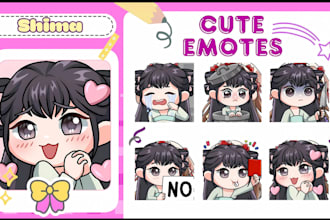 draw custom twitch emotes, chibi illustration animated emotes, vtuber for stream
