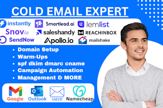 setup high delivery cold email, domain warm up, email copy, mx spf dkim dmarc