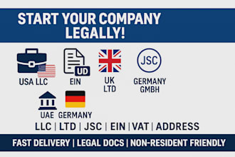 register your llc, jsc, or company legally in the USA, UK, uae, or europe