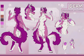draw stunning furry reference sheet for your fursona, oc, anthro character