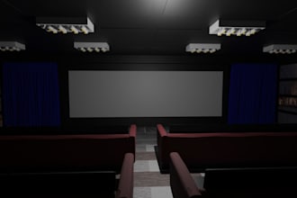 design 3d cinema room, movie theatre interior, auditorium, 3d hall, stage render