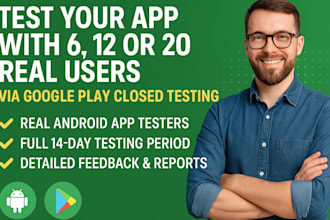provide 6, 12, 20 testers for google play console closed app testing for 14 day