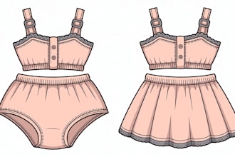 create fashion tech pack and flat sketches ready for factory production