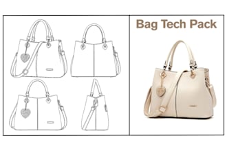 create handbag tech pack tote bag purse and bag tech pack bag cad