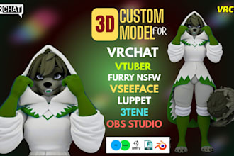 make detailed 3d furry vrchat nsfw vtuber model for vseeface clothing props ffix