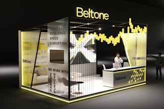 design branded exhibition booths with 3d renders and layout