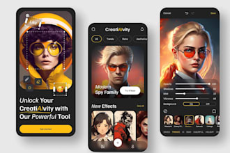 develop image generator app, video maker app, ai photo editing app