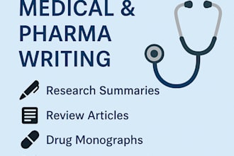 write medical and pharma content, articles , and monographs