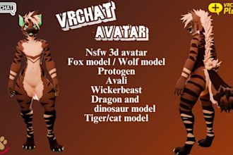 do custom 3d furry nsfw vrchat avatar, vrm vtuber stream animaze vseeface model