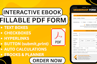 create fillable PDF, form, editable, interactive PDF ebook, planner, workbook