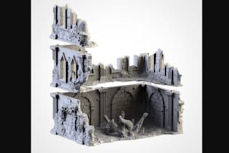 create 3d fantasy terrain, modular dungeons, medieval buildings, ruins trpg stl