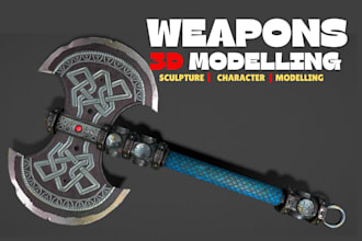 design and model custom 3d fantasy weapon, armor, prop, model in blender