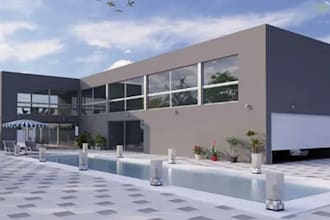 render architectural commercial building, gym, lounge, hotel design, walkthroug
