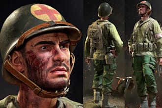 create  hyper realistic 3d characters with pbr textures for games or films
